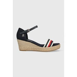 Sandále Tommy Hilfiger MID WEDGE CORPORATE dámske, tmavomodrá farba, na kline