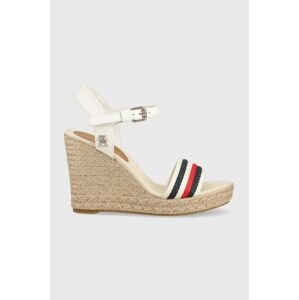 Sandále Tommy Hilfiger CORPORATE WEDGE dámske, béžová farba, na kline, FW0FW07086