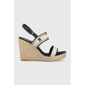 Sandále Tommy Hilfiger GOLDEN WEBBING WEDGE dámske, tmavomodrá farba, na kline, FW0FW07089