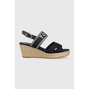 Sandále Tommy Hilfiger SEASONAL WEBBING MID WEDGE dámske, tmavomodrá farba, na kline, FW0FW07091