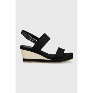 Sandále Tommy Hilfiger ROPE WEBBING MID WEDGE dámske, čierna farba, na kline, FW0FW07092