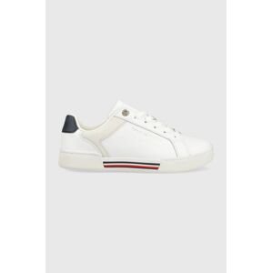 Kožené tenisky Tommy Hilfiger COURT SNEAKER GLOBAL STRIPES biela farba, FW0FW07118