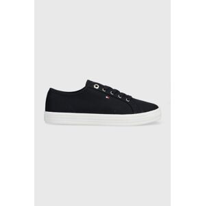 Tenisky Tommy Hilfiger ESSENTIAL VULCANIZED SNEAKER dámske, tmavomodrá farba, FW0FW07119