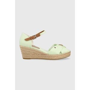 Sandále Tommy Hilfiger HIGH WEDGE SEERSUCKER dámske, zelená farba, na kline, FW0FW07158