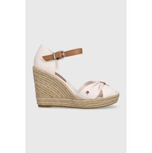 Sandále Tommy Hilfiger BASIC SEERSUCKER HIGH WEDGE dámske, ružová farba, na kline, FW0FW07160