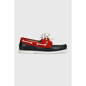 Kožené mokasíny Tommy Hilfiger TH BOAT SHOE RWB dámske, červená farba, na plochom podpätku, FW0FW07169