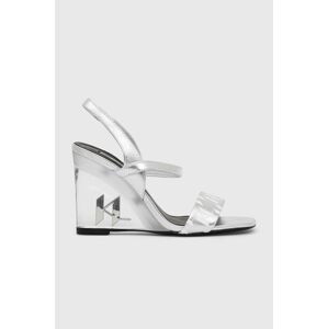 Kožené sandále Karl Lagerfeld ICE WEDGE strieborná farba, KL34610