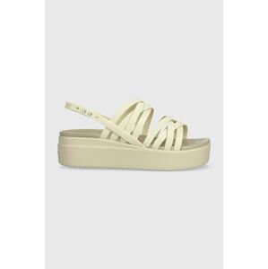 Sandále Crocs Brooklyn Strappy Low Wedge dámske, béžová farba, na platforme, 206751