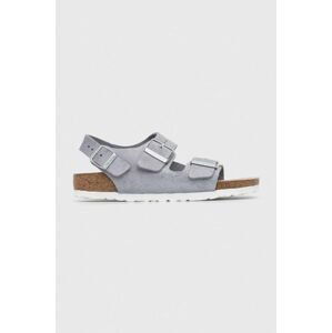 Semišové sandále Birkenstock Milano Suede dámske, strieborná farba, 1024233