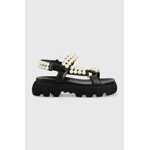 Kožené sandále Kennel & Schmenger Skill dámske, čierna farba, na platforme, 91-47020