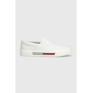 Tenisky Tommy Jeans SLIP-ON SIGNATURE DETAILING dámske, biela farba, EN0EN02088