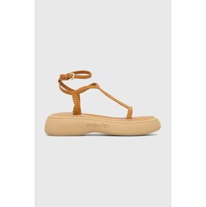 Kožené sandále Patrizia Pepe dámske, hnedá farba, na platforme, 2X0020 L076 B769