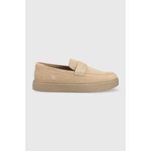 Kožené mokasíny Calvin Klein HM0HM00991 LOW TOP MOC HYBRID SUE pánske, béžová farba