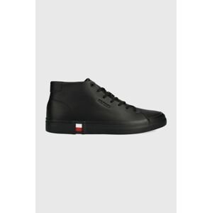 Kožené tenisky Tommy Hilfiger FM0FM04352 MODERN VULC HI CORPORATE LEA čierna farba