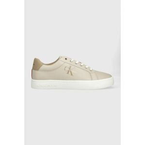 Kožené tenisky Calvin Klein Jeans CLASSIC CUPSOLE FLUO CONTRAST béžová farba, YM0YM00603