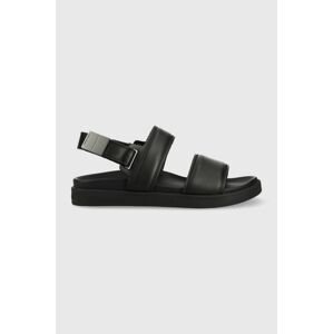 Kožené sandále Calvin Klein BACK STRAP SANDAL LTH pánske, čierna farba, HM0HM00946