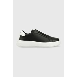 Kožené tenisky Calvin Klein LOW TOP LACE UP LTH čierna farba, HM0HM01016