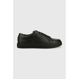 Kožené tenisky Calvin Klein LOW TOP LACE UP PB čierna farba, HM0HM01019