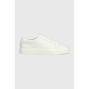 Kožené tenisky Calvin Klein LOW TOP LACE UP MONO HF biela farba, HM0HM01068