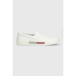 Tenisky Tommy Jeans SLIP ON CANVAS COLOR pánske, biela farba, EM0EM01156