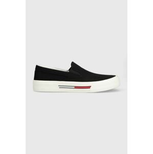 Tenisky Tommy Jeans SLIP ON CANVAS COLOR pánske, čierna farba, EM0EM01156