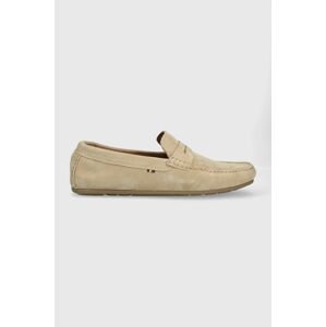 Kožené mokasíny Tommy Hilfiger CASUAL HILFIGER SUEDE DRIVER pánske, béžová farba, FM0FM04271