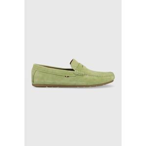 Kožené mokasíny Tommy Hilfiger CASUAL HILFIGER SUEDE DRIVER pánske, zelená farba, FM0FM04271