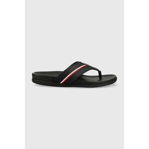 Žabky Tommy Hilfiger HILFIGER LEATHER TOE POST SANDAL pánske, čierna farba, FM0FM04460