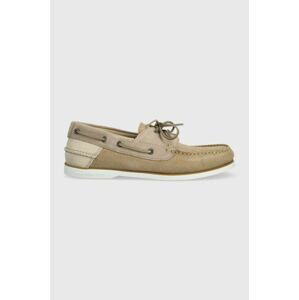 Semišové mokasíny Tommy Hilfiger TH BOAT SHOE CORE SUEDE pánske, béžová farba, FM0FM04505