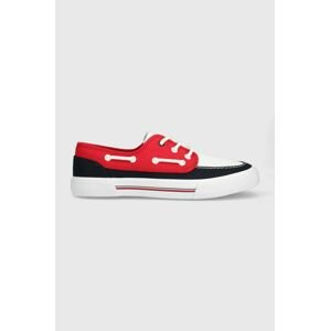 Tenisky Tommy Hilfiger CORE BOAT SHOE CANVAS pánske, červená farba, FM0FM04510