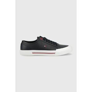 Kožené tenisky Tommy Hilfiger CORE CORPORATE VULC LEATHER pánske, tmavomodrá farba, FM0FM04561