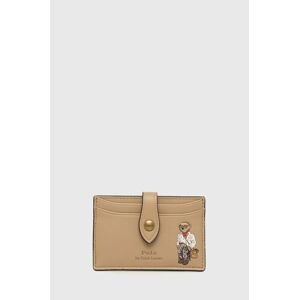 Kožené puzdro na karty Polo Ralph Lauren dámsky, béžová farba