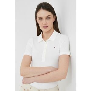 Polo tričko Tommy Hilfiger dámsky, biela farba