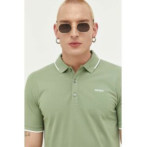 Polo tričko HUGO pánske, zelená farba, jednofarebné