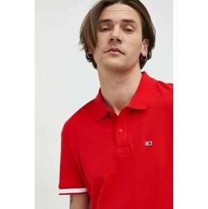 Polo tričko Tommy Jeans pánske, červená farba, s nášivkou