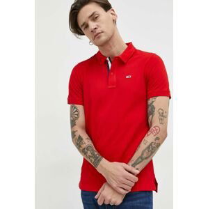 Bavlnené polo tričko Tommy Jeans červená farba, jednofarebné