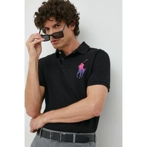 Bavlnené polo tričko Polo Ralph Lauren čierna farba, s nášivkou