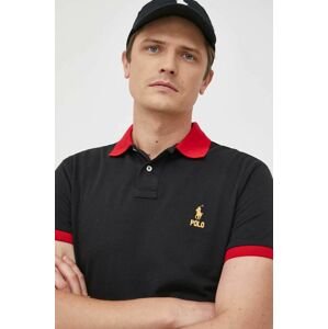 Bavlnené polo tričko Polo Ralph Lauren čierna farba, jednofarebné