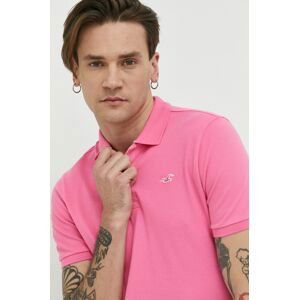 Polo tričko Hollister Co. pánske, ružová farba, jednofarebné