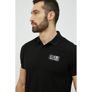 Bavlnené polo tričko EA7 Emporio Armani čierna farba, s nášivkou