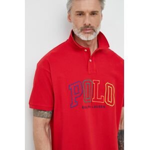 Bavlnené polo tričko Polo Ralph Lauren červená farba, s nášivkou