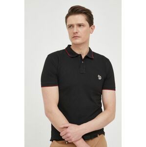 Bavlnené polo tričko PS Paul Smith čierna farba, vzorovaný