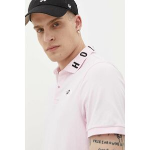 Polo tričko Hollister Co. pánske, ružová farba, s nášivkou