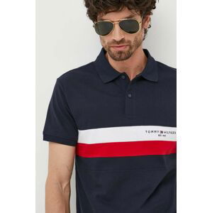 Bavlnené polo tričko Tommy Hilfiger tmavomodrá farba, vzorované