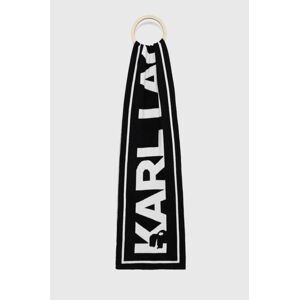 Šál s prímesou vlny Karl Lagerfeld čierna farba, vzorovaný
