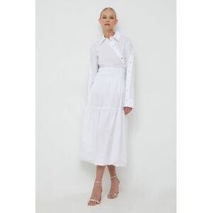 Bavlnená sukňa Liu Jo biela farba, midi, áčkový strih