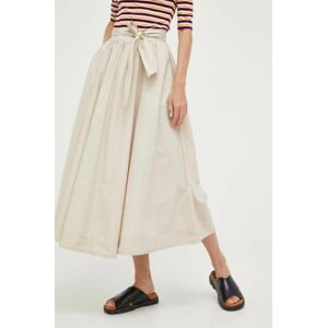 Bavlnená sukňa Sisley béžová farba, midi, áčkový strih