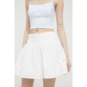 Bavlnená sukňa Superdry biela farba, mini, áčkový strih