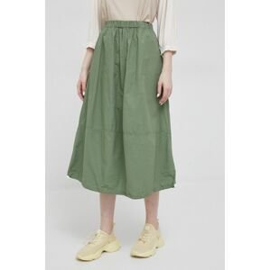 Bavlnená sukňa Deha zelená farba, midi, áčkový strih