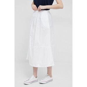 Bavlnená sukňa Deha biela farba, midi, áčkový strih